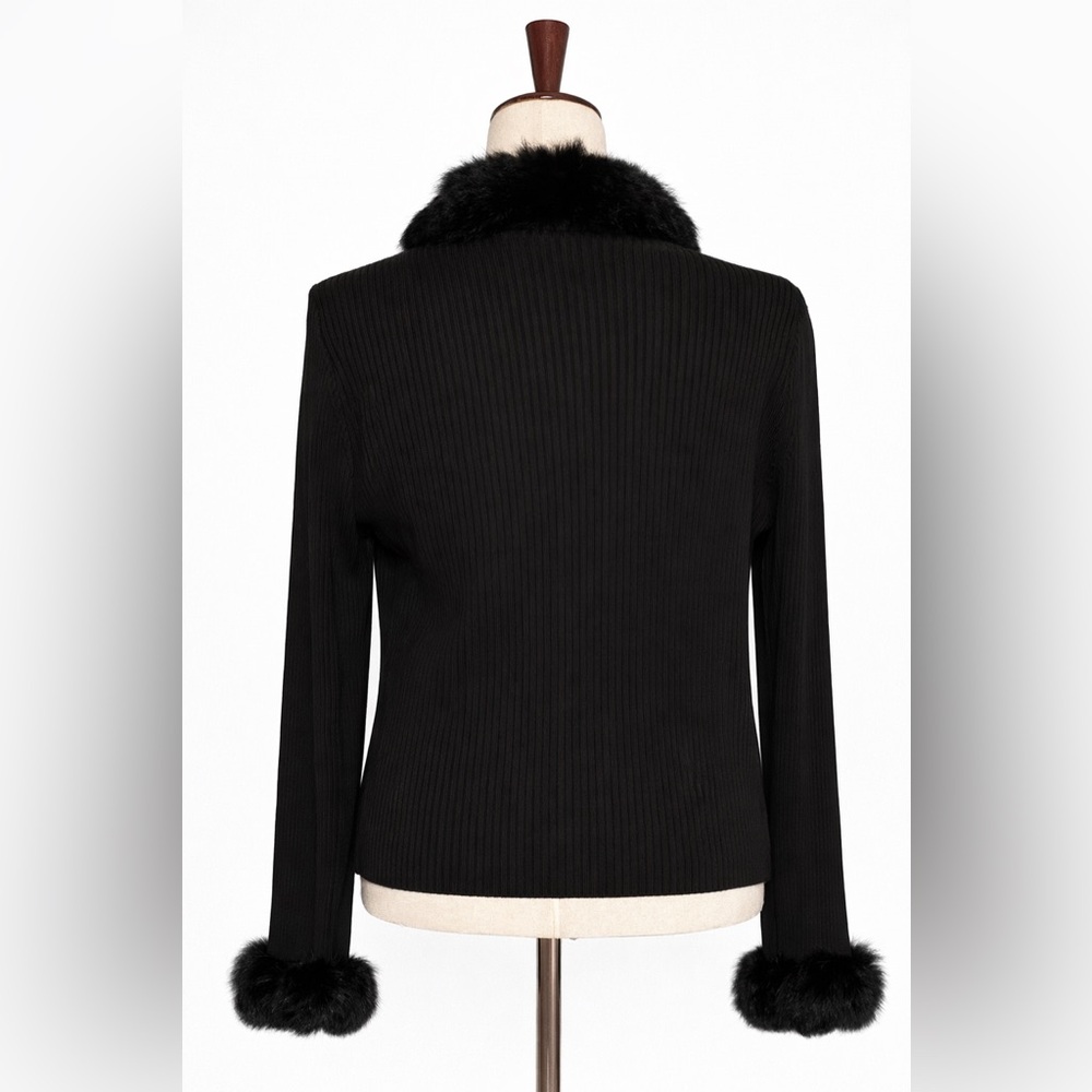 Vintage leather, knit and faux fur cardigan with studs. S - Picture 3 of 3